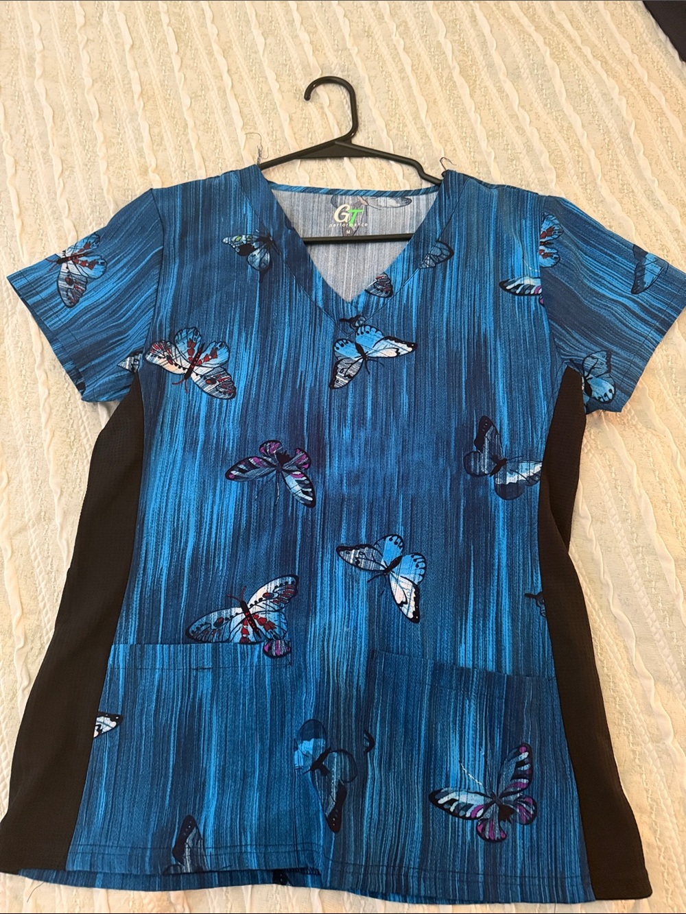 Blue Butterfly Print scrub top